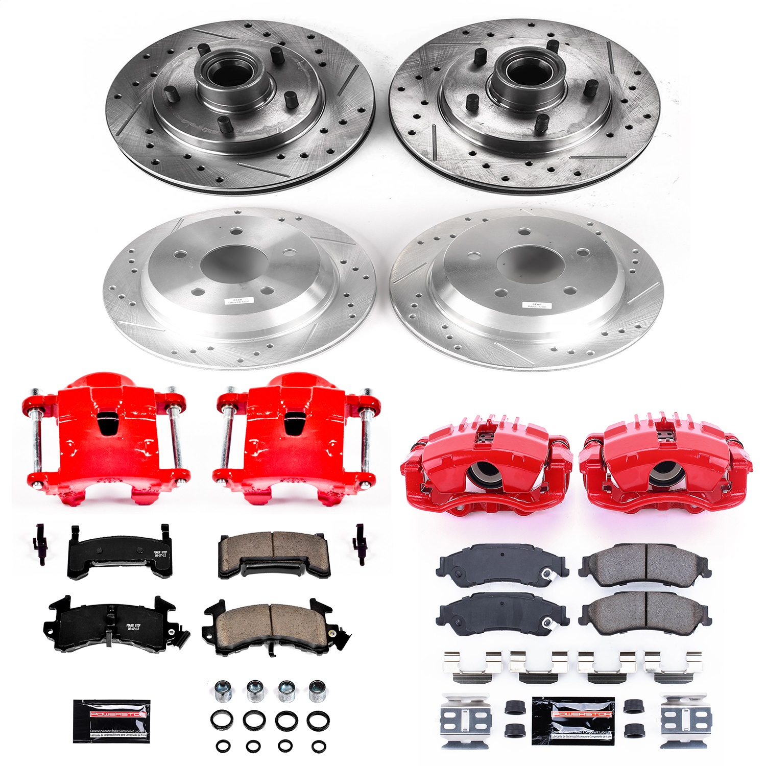 Power Stop - KC8437 - Front and Rear - Disc Brake Pad/Caliper and Rotor Kit