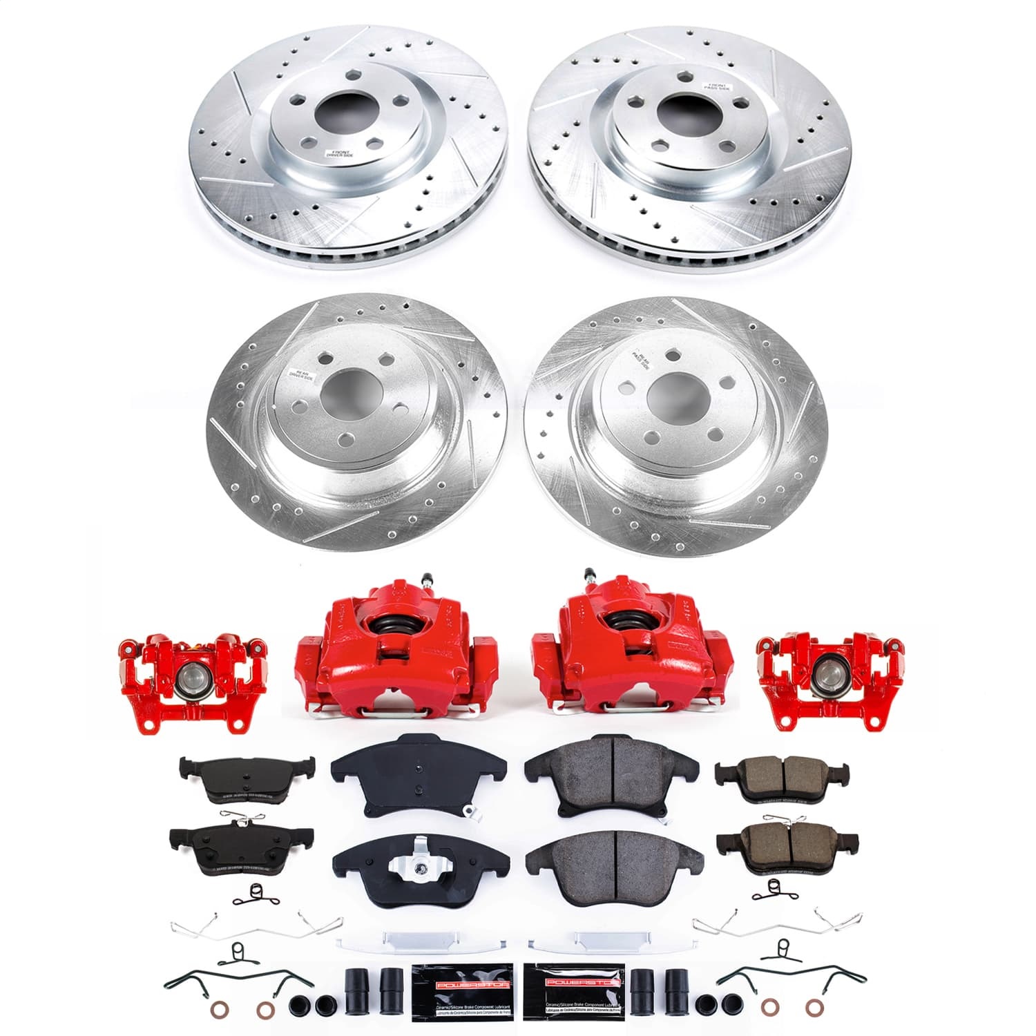 Power Stop - KC8541A - Front and Rear - Disc Brake Pad/Caliper and Rotor Kit