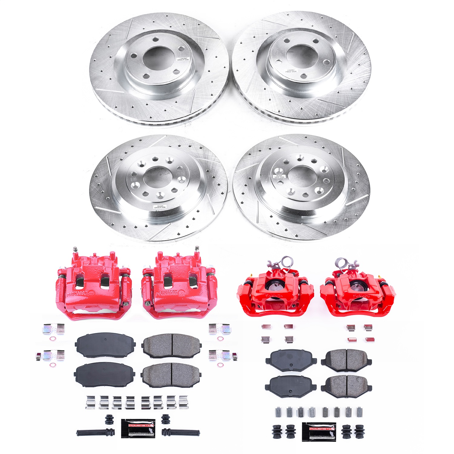 Power Stop - KC8847 - Front and Rear - Disc Brake Pad/Caliper and Rotor Kit