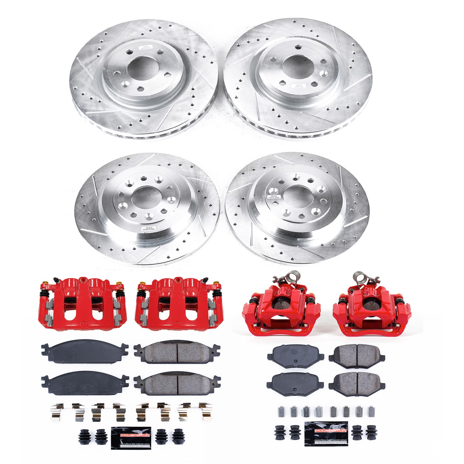 Power Stop - KC8970 - Front and Rear - Disc Brake Pad/Caliper and Rotor Kit