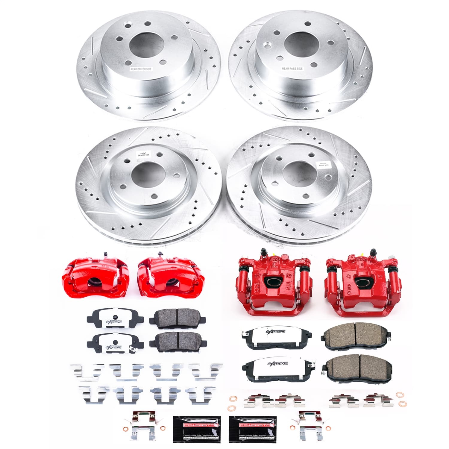 Power Stop - KC9141-26 - Front and Rear - Disc Brake Pad/Caliper and Rotor Kit