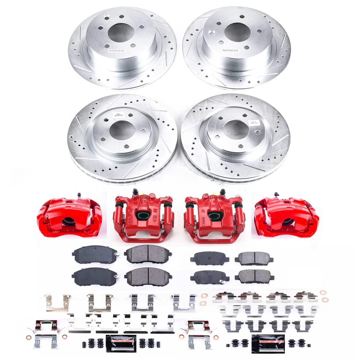 Power Stop - KC9141 - Front and Rear - Disc Brake Pad/Caliper and Rotor Kit