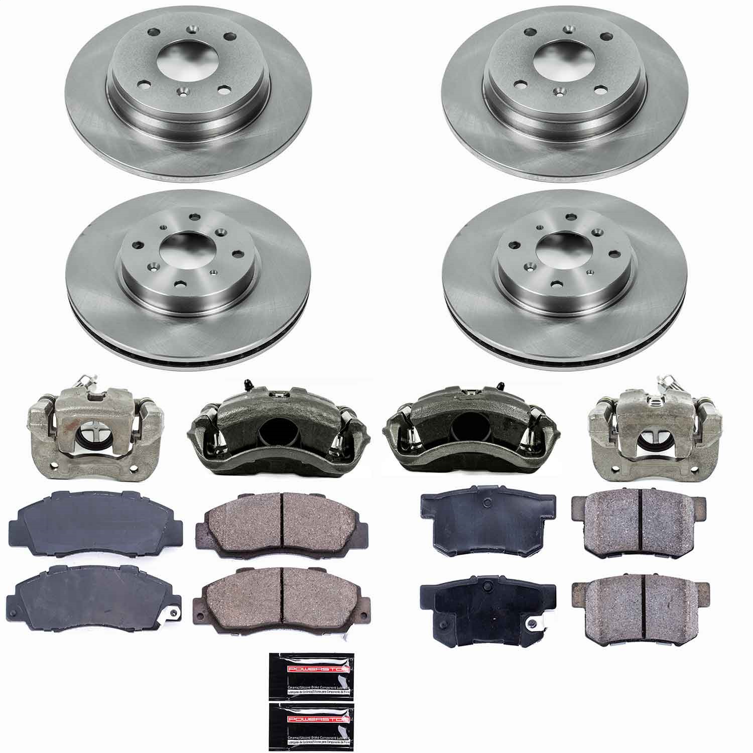 Power Stop - KCOE1038 - Front and Rear - Disc Brake Pad/Caliper and Rotor Kit