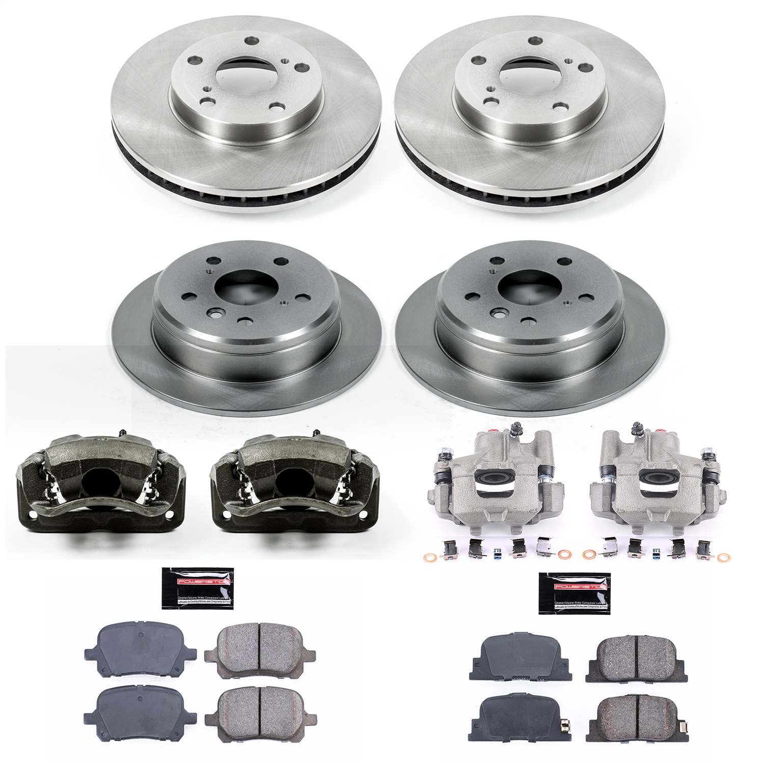 Power Stop - KCOE1061 - Front and Rear - Disc Brake Pad/Caliper and Rotor Kit
