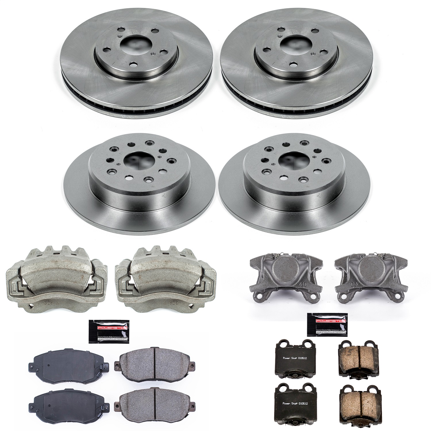 Power Stop - KCOE1079A - Front and Rear - Disc Brake Pad/Caliper and Rotor Kit