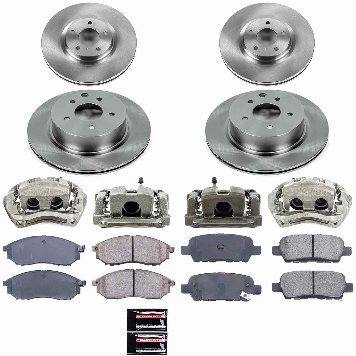 Power Stop - KCOE114A - Front and Rear - Disc Brake Pad/Caliper and Rotor Kit