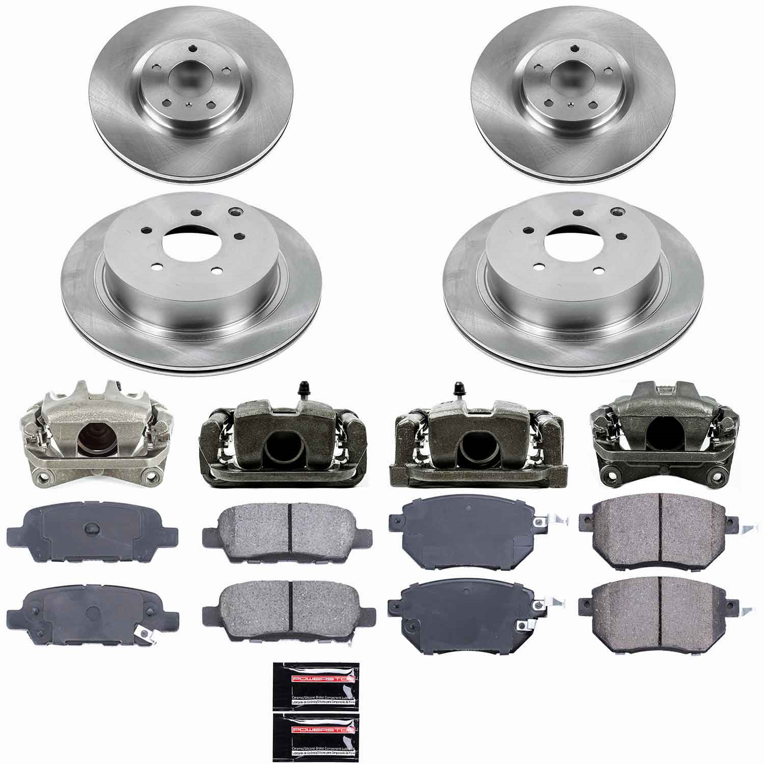 Power Stop - KCOE119 - Front and Rear - Disc Brake Pad/Caliper and Rotor Kit