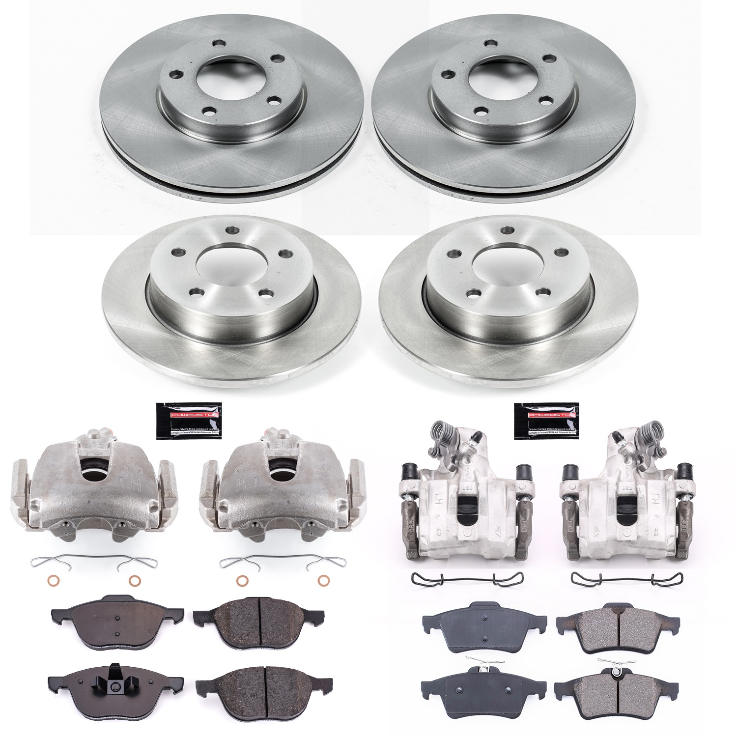 Power Stop - KCOE121A - Front and Rear - Disc Brake Pad/Caliper and Rotor Kit