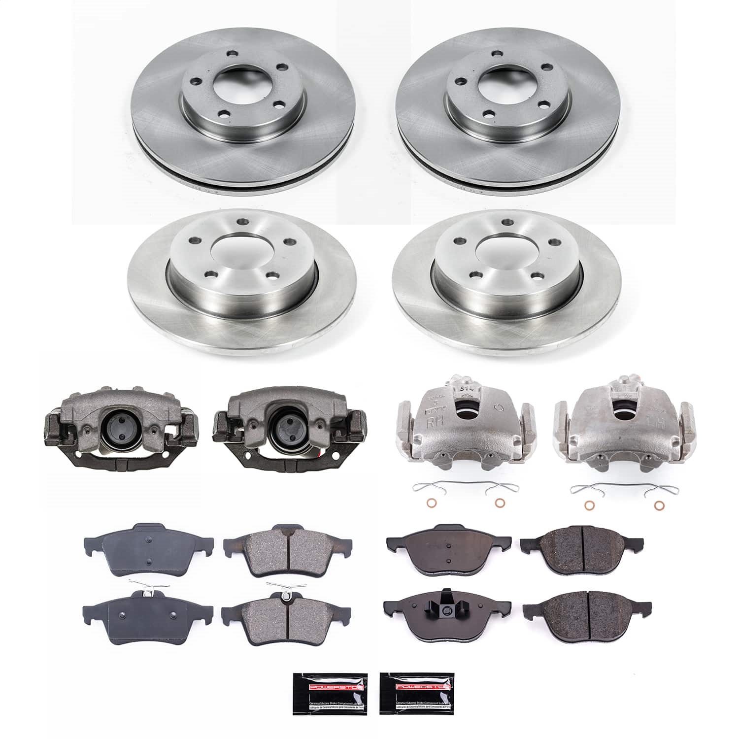 Power Stop - KCOE121B - Front and Rear - Disc Brake Pad/Caliper and Rotor Kit