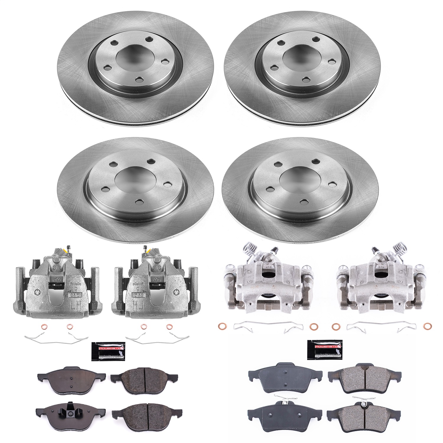 Power Stop - KCOE126C - Front and Rear - Disc Brake Pad/Caliper and Rotor Kit