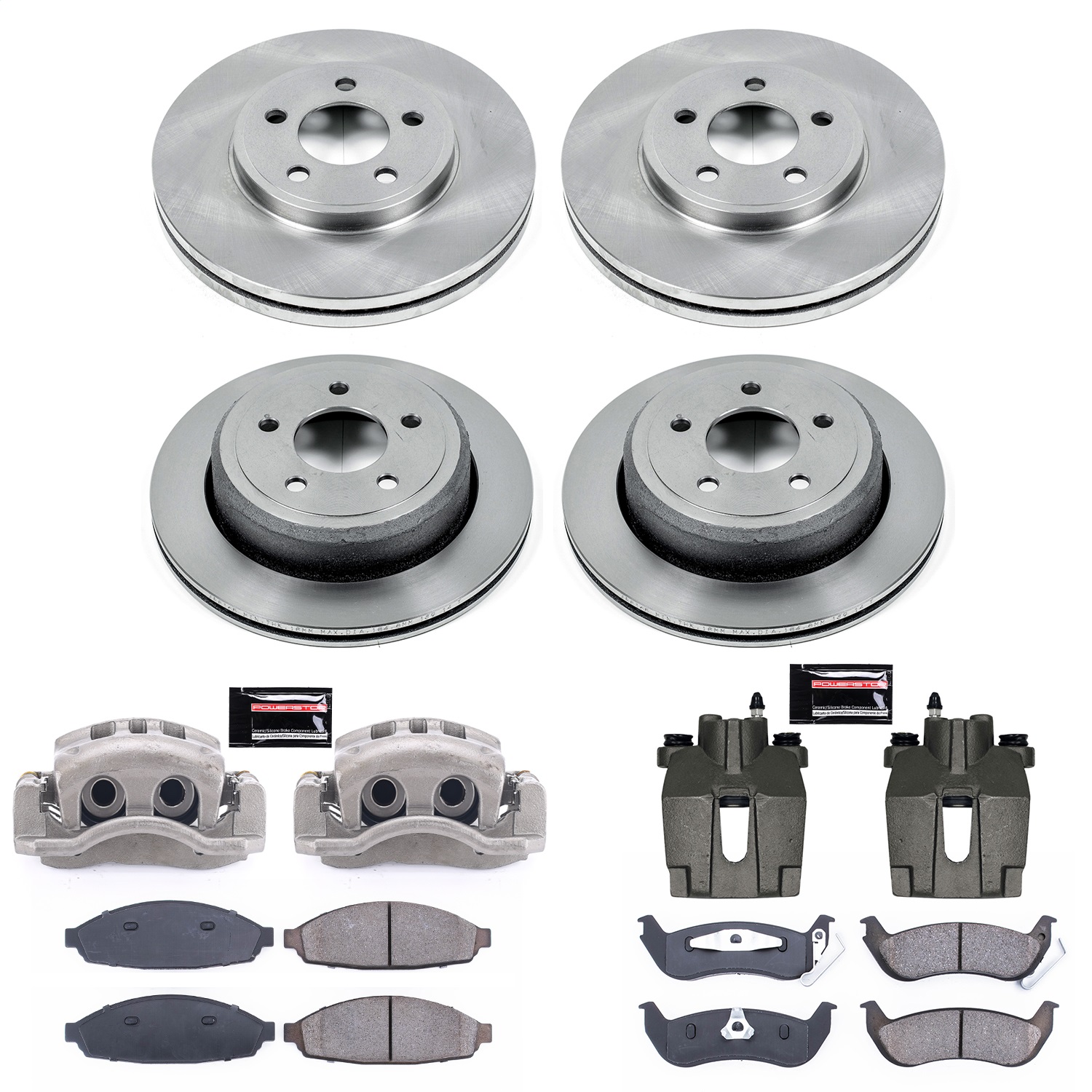 Power Stop - KCOE1365 - Front and Rear - Disc Brake Pad/Caliper and Rotor Kit