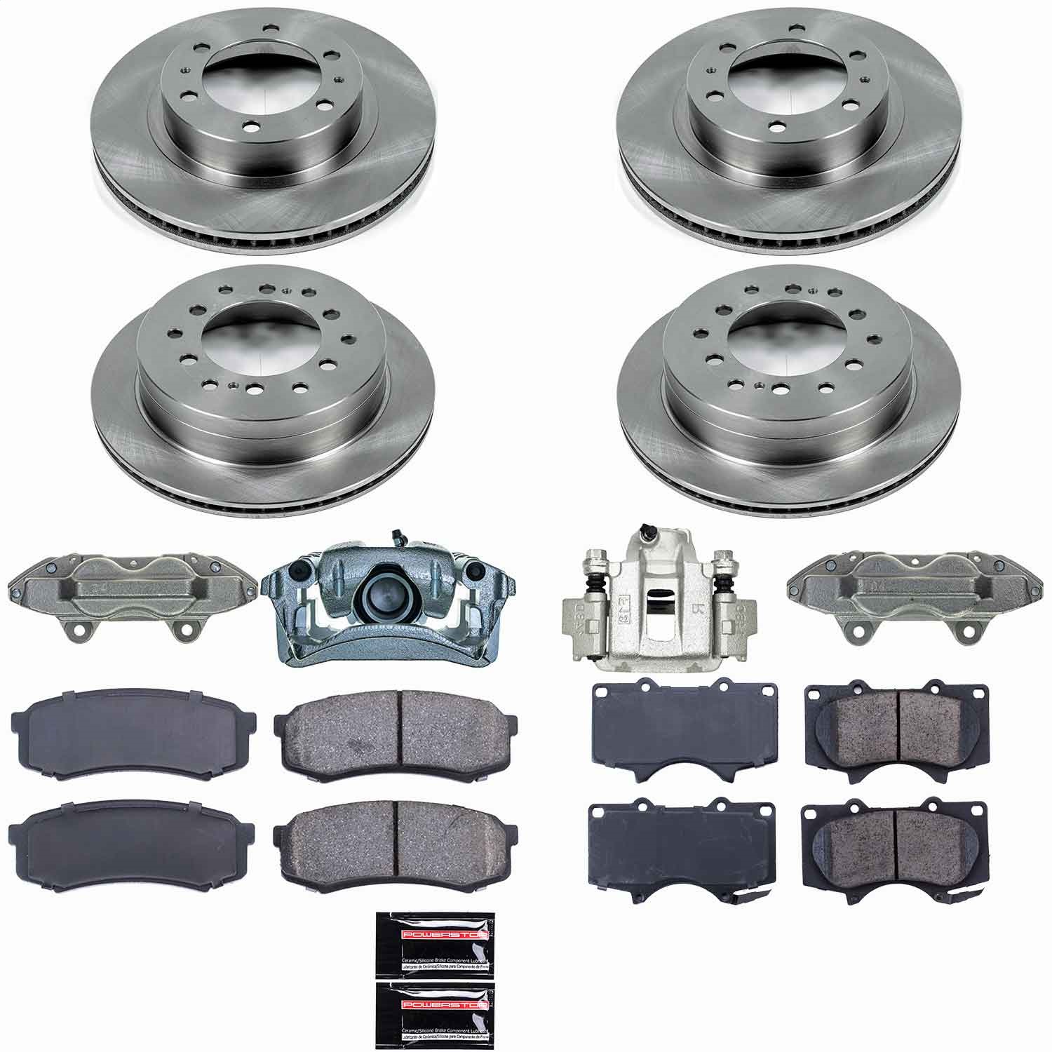 Power Stop - KCOE138 - Front and Rear - Disc Brake Pad/Caliper and Rotor Kit