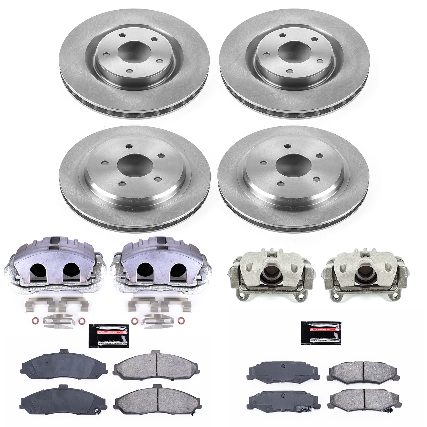 Power Stop - KCOE1418B - Front and Rear - Disc Brake Pad/Caliper and Rotor Kit