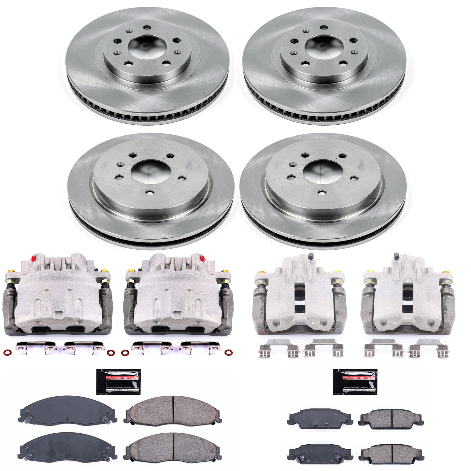 Power Stop - KCOE1420 - Front and Rear - Disc Brake Pad/Caliper and Rotor Kit