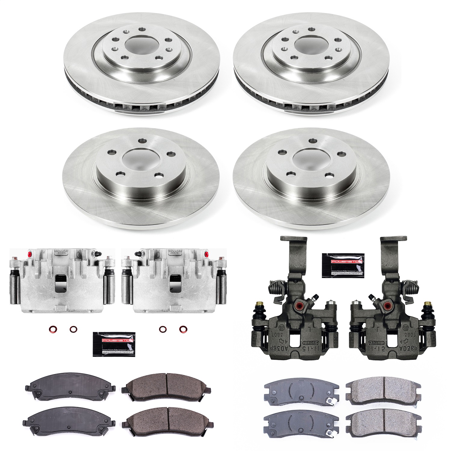 Power Stop - KCOE1431 - Front and Rear - Disc Brake Pad/Caliper and Rotor Kit