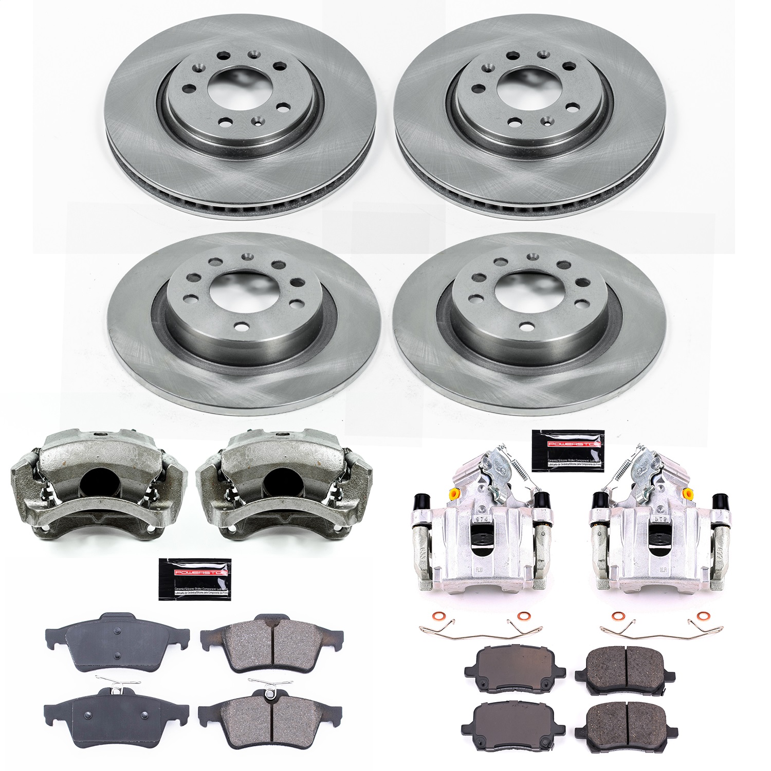 Power Stop - KCOE1434 - Front and Rear - Disc Brake Pad/Caliper and Rotor Kit