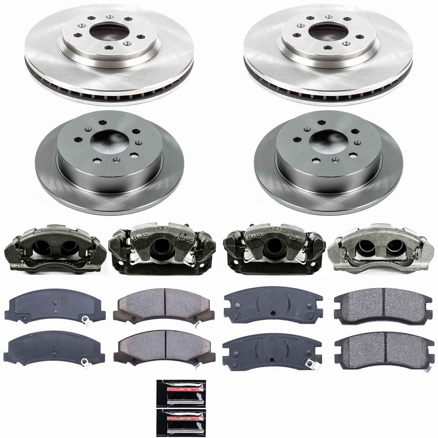 Power Stop - KCOE1438 - Front and Rear - Disc Brake Pad/Caliper and Rotor Kit