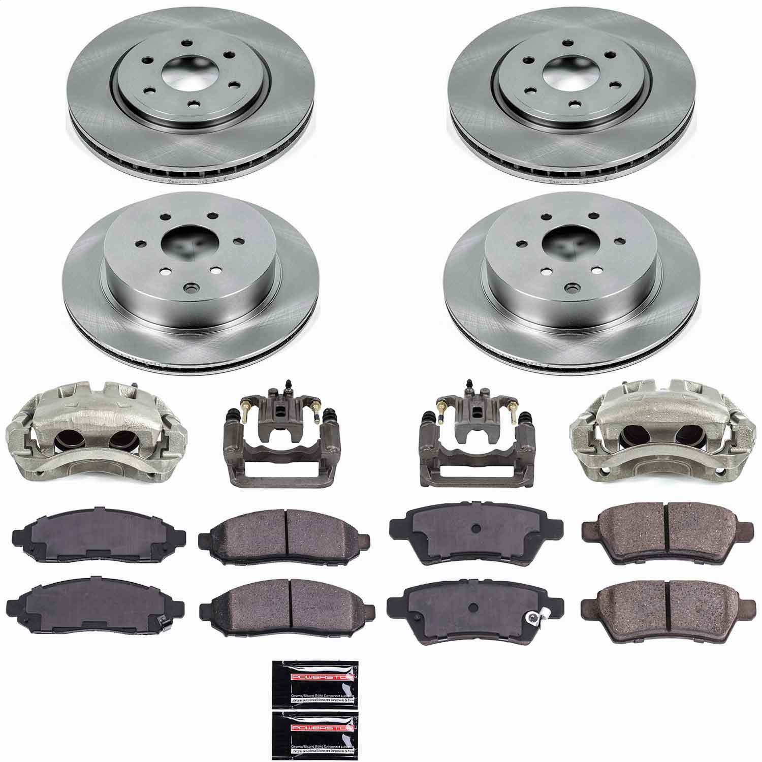 Power Stop - KCOE144 - Front and Rear - Disc Brake Pad/Caliper and Rotor Kit