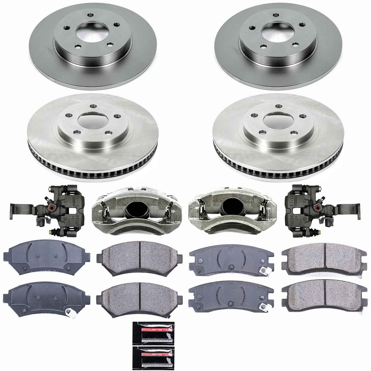 Power Stop - KCOE1543F - Front and Rear - Disc Brake Pad/Caliper and Rotor Kit