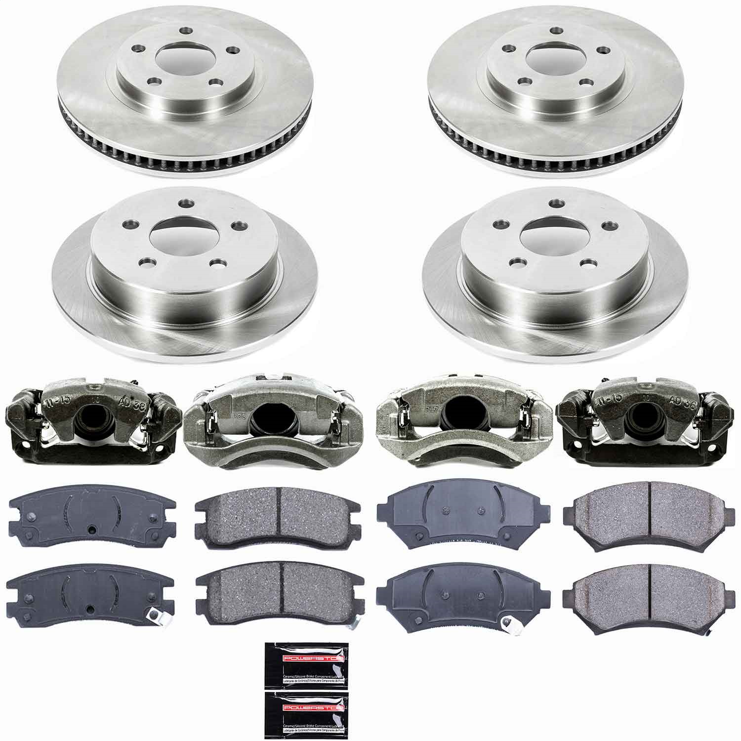 Power Stop - KCOE1544 - Front and Rear - Disc Brake Pad/Caliper and Rotor Kit