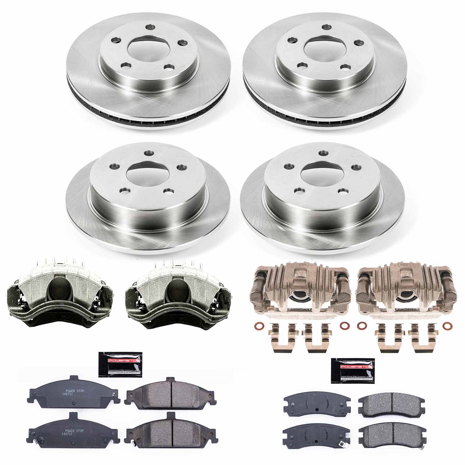 Power Stop - KCOE1552 - Front and Rear - Disc Brake Pad/Caliper and Rotor Kit