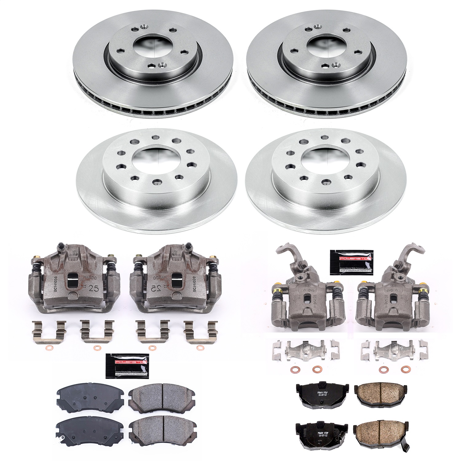 Power Stop - KCOE166 - Front and Rear - Disc Brake Pad/Caliper and Rotor Kit