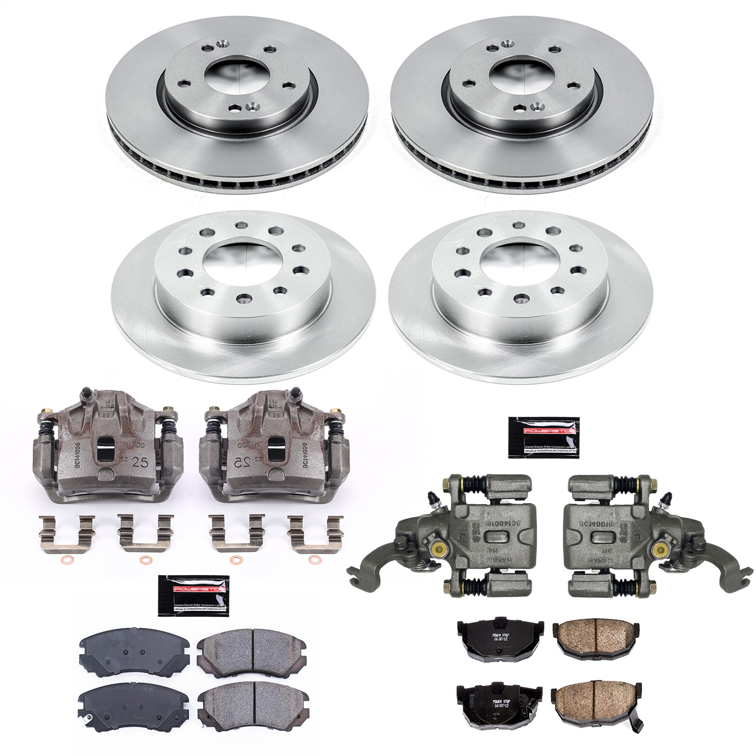 Power Stop - KCOE166A - Front and Rear - Disc Brake Pad/Caliper and Rotor Kit
