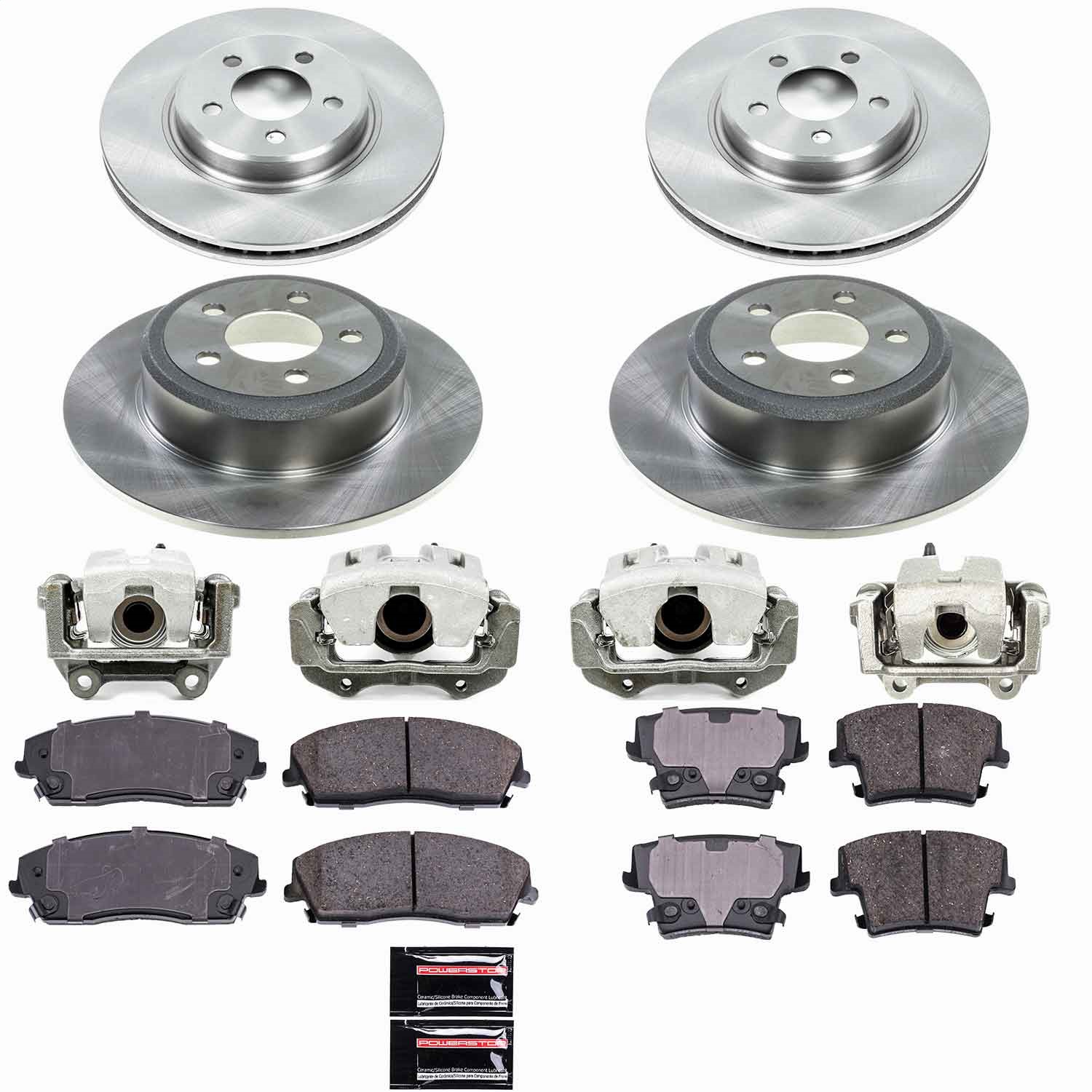 Power Stop - KCOE1715 - Front and Rear - Disc Brake Pad/Caliper and Rotor Kit