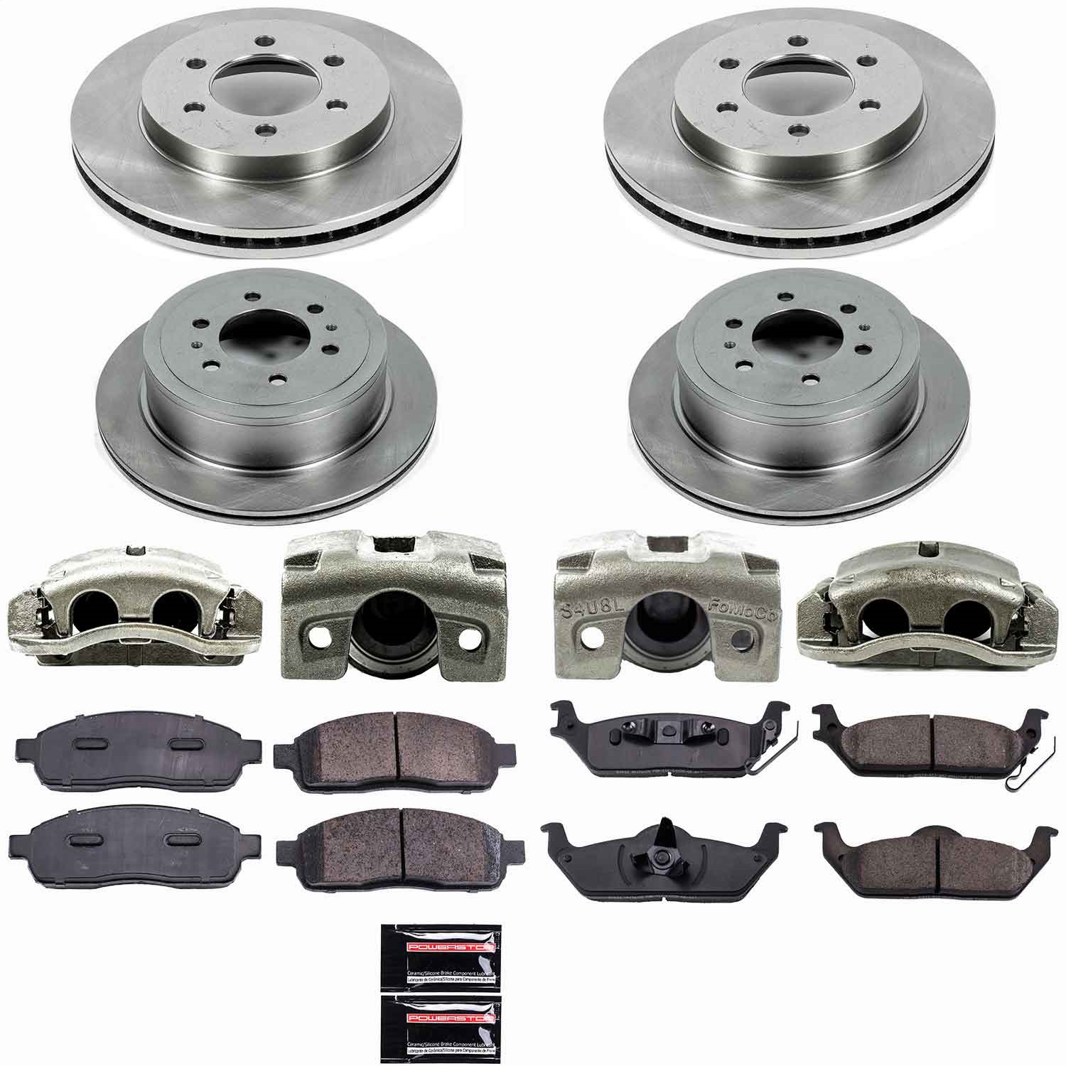 Power Stop - KCOE1944A - Front and Rear - Disc Brake Pad/Caliper and Rotor Kit