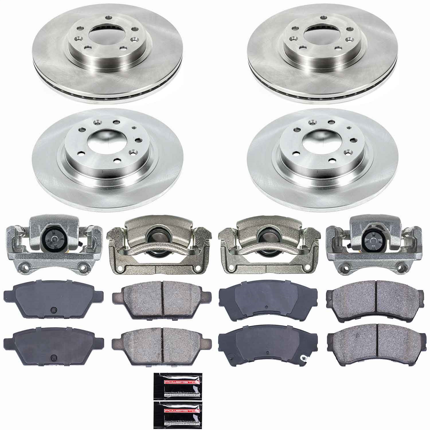 Power Stop - KCOE200 - Front and Rear - Disc Brake Pad/Caliper and Rotor Kit
