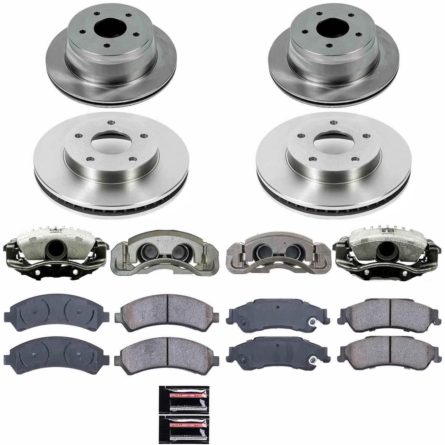 Power Stop - KCOE2005 - Front and Rear - Disc Brake Pad/Caliper and Rotor Kit