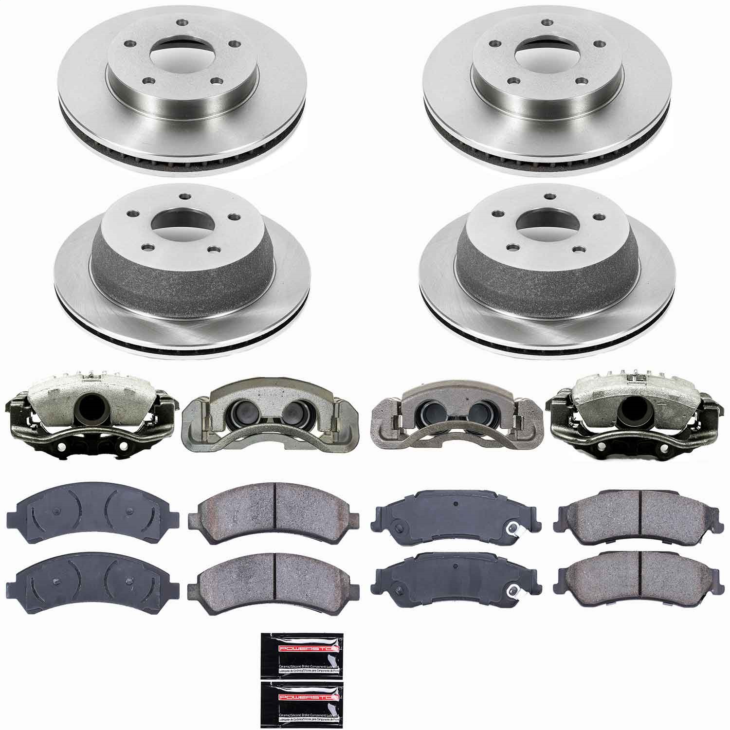 Power Stop - KCOE2006 - Front and Rear - Disc Brake Pad/Caliper and Rotor Kit