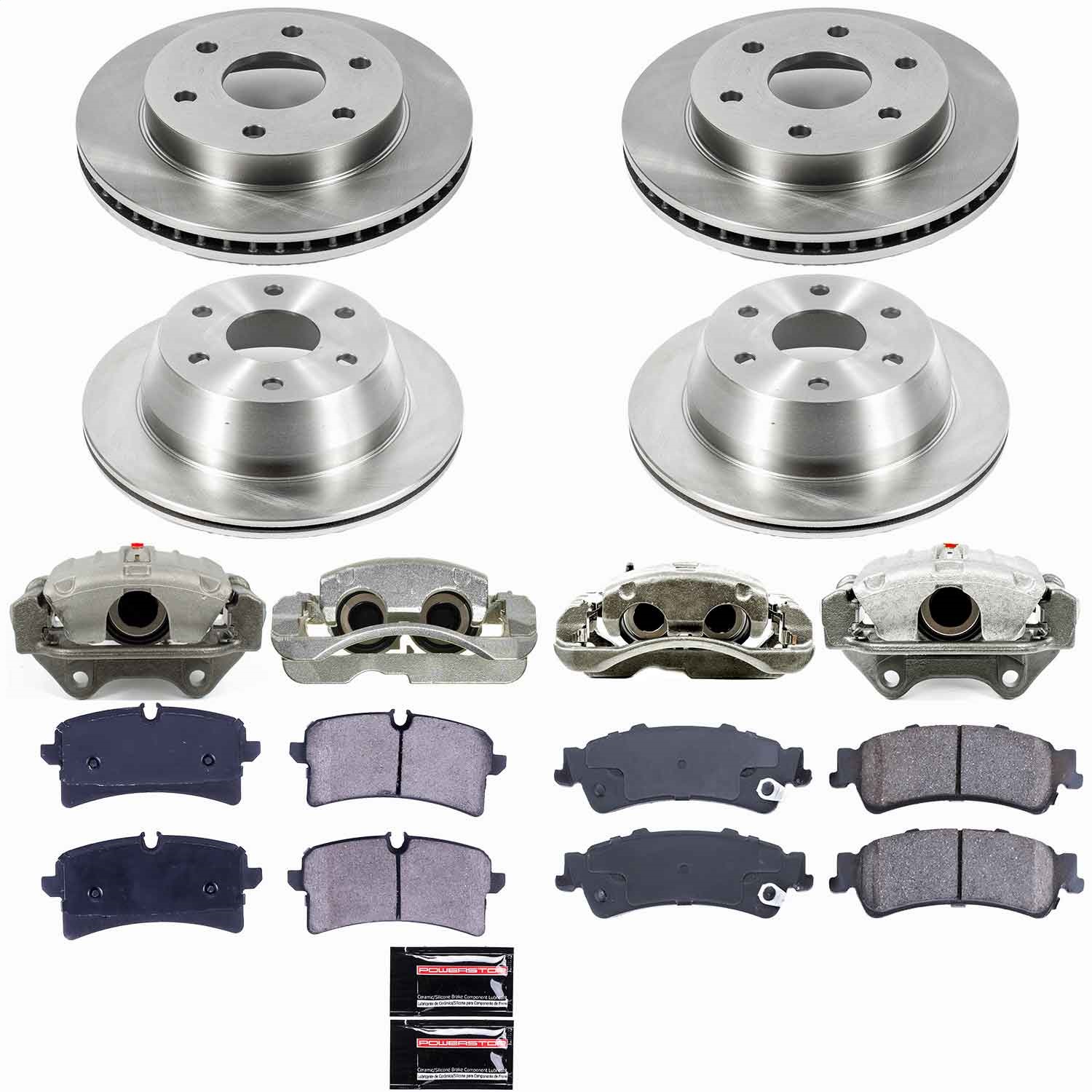 Power Stop - KCOE2010B - Front and Rear - Disc Brake Pad/Caliper and Rotor Kit