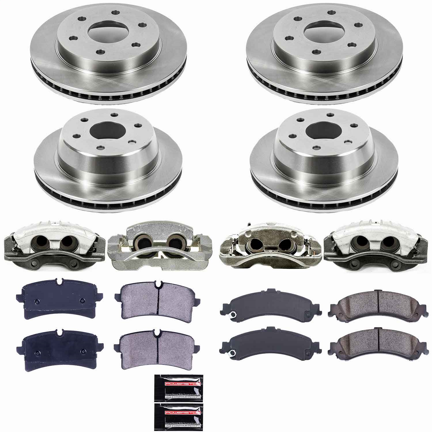 Power Stop - KCOE2015 - Front and Rear - Disc Brake Pad/Caliper and Rotor Kit