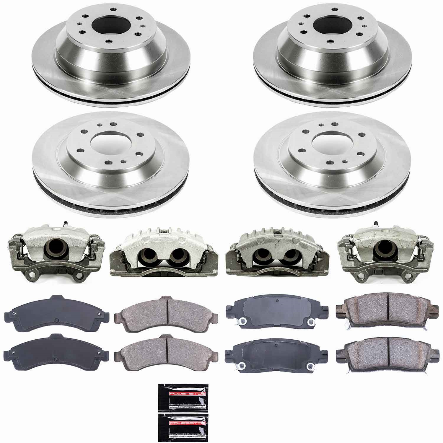 Power Stop - KCOE2058 - Front and Rear - Disc Brake Pad/Caliper and Rotor Kit