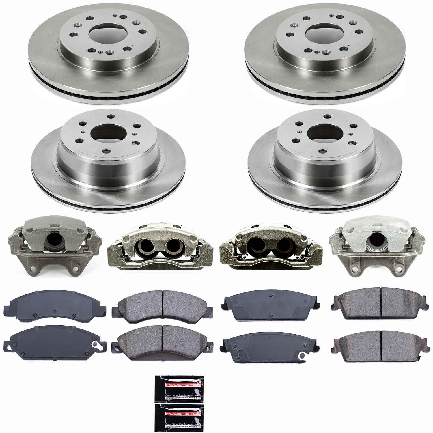 Power Stop - KCOE2068 - Front and Rear - Disc Brake Pad/Caliper and Rotor Kit