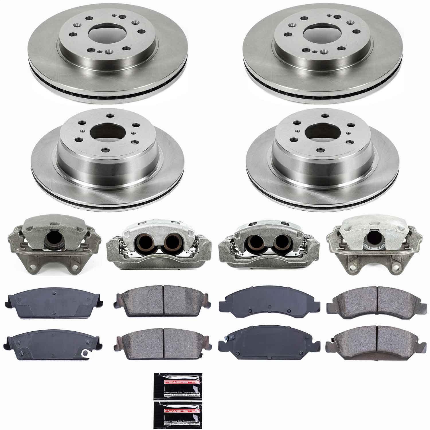 Power Stop - KCOE2070 - Front and Rear - Disc Brake Pad/Caliper and Rotor Kit