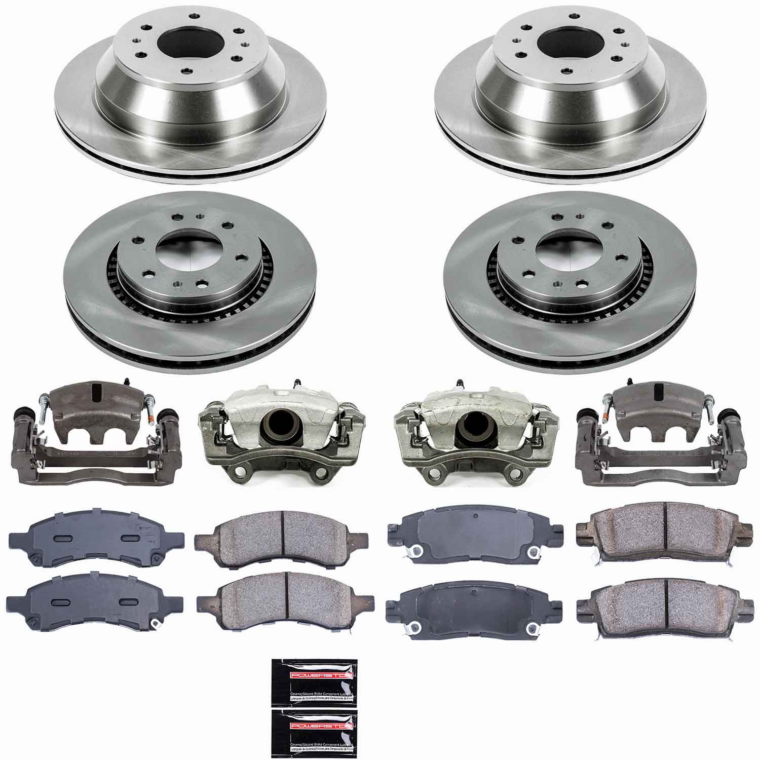Power Stop - KCOE2085B - Front and Rear - Disc Brake Pad/Caliper and Rotor Kit