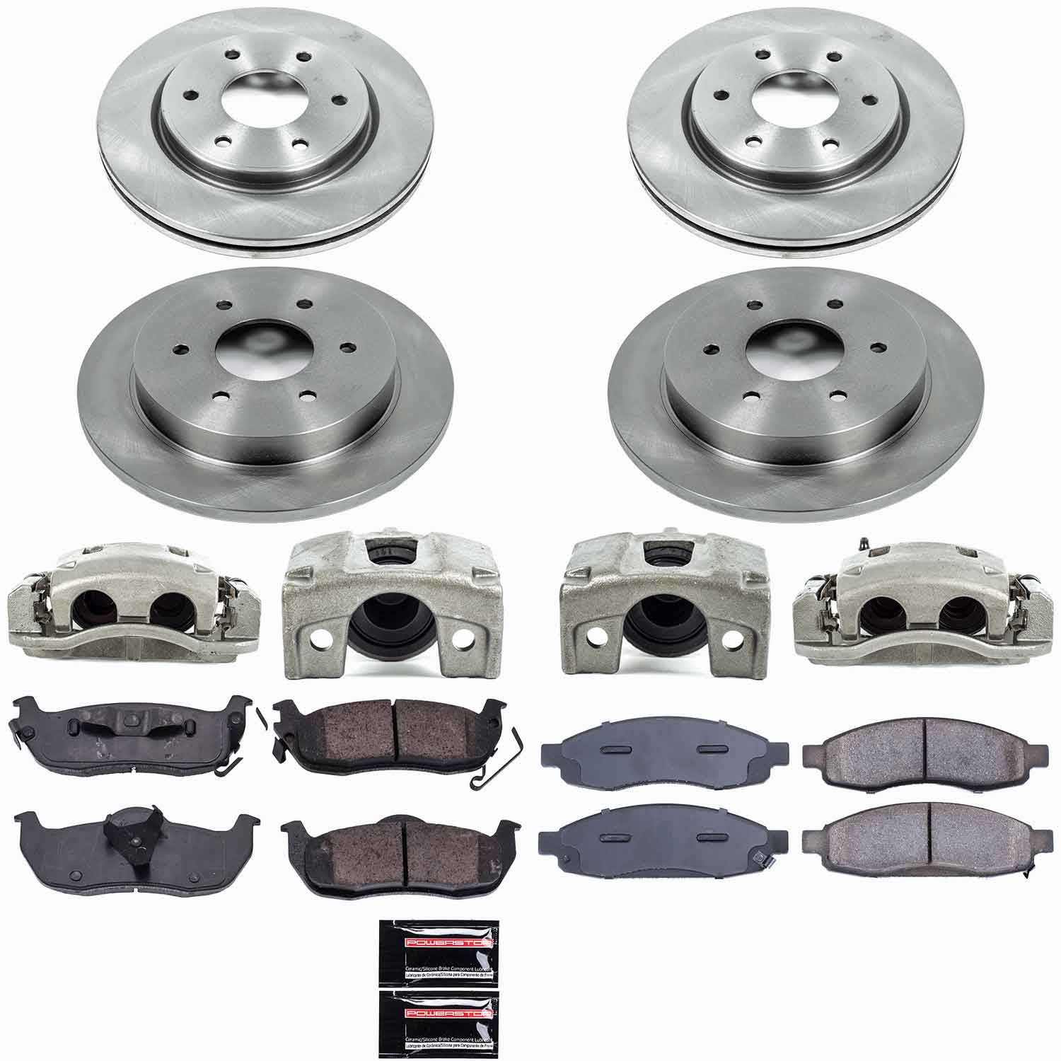 Power Stop - KCOE212 - Front and Rear - Disc Brake Pad/Caliper and Rotor Kit