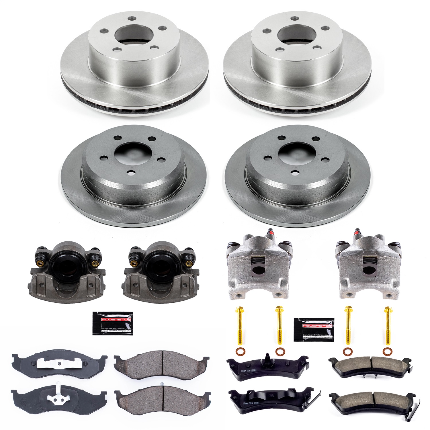 Power Stop - KCOE2121 - Front and Rear - Disc Brake Pad/Caliper and Rotor Kit