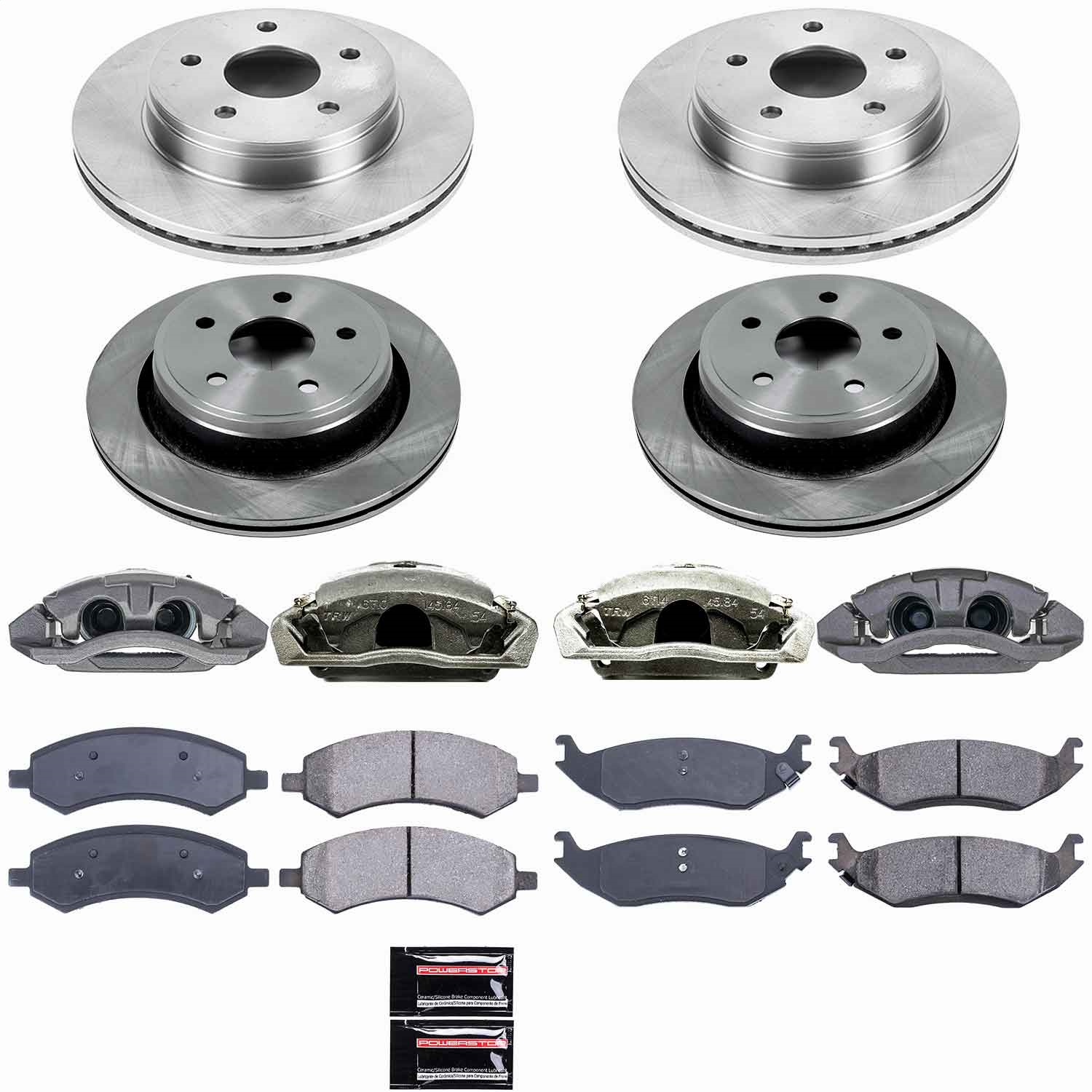 Power Stop - KCOE2164A - Front and Rear - Disc Brake Pad/Caliper and Rotor Kit