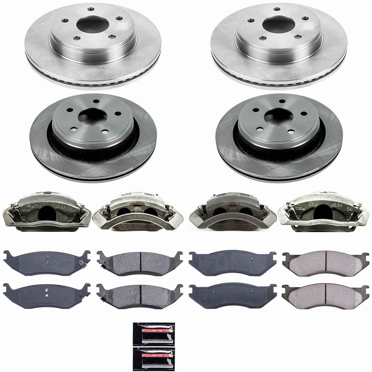 Power Stop - KCOE2168 - Front and Rear - Disc Brake Pad/Caliper and Rotor Kit
