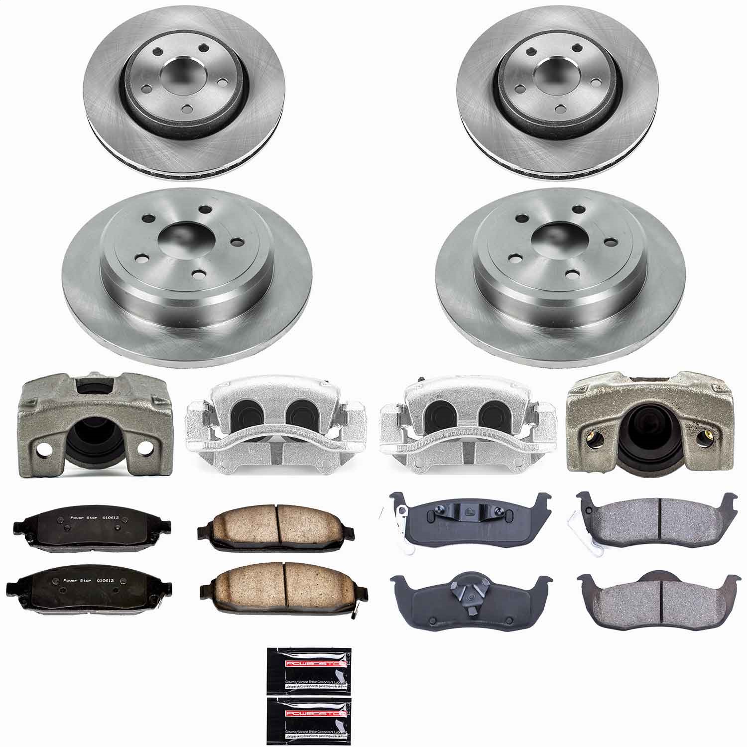 Power Stop - KCOE2220 - Front and Rear - Disc Brake Pad/Caliper and Rotor Kit