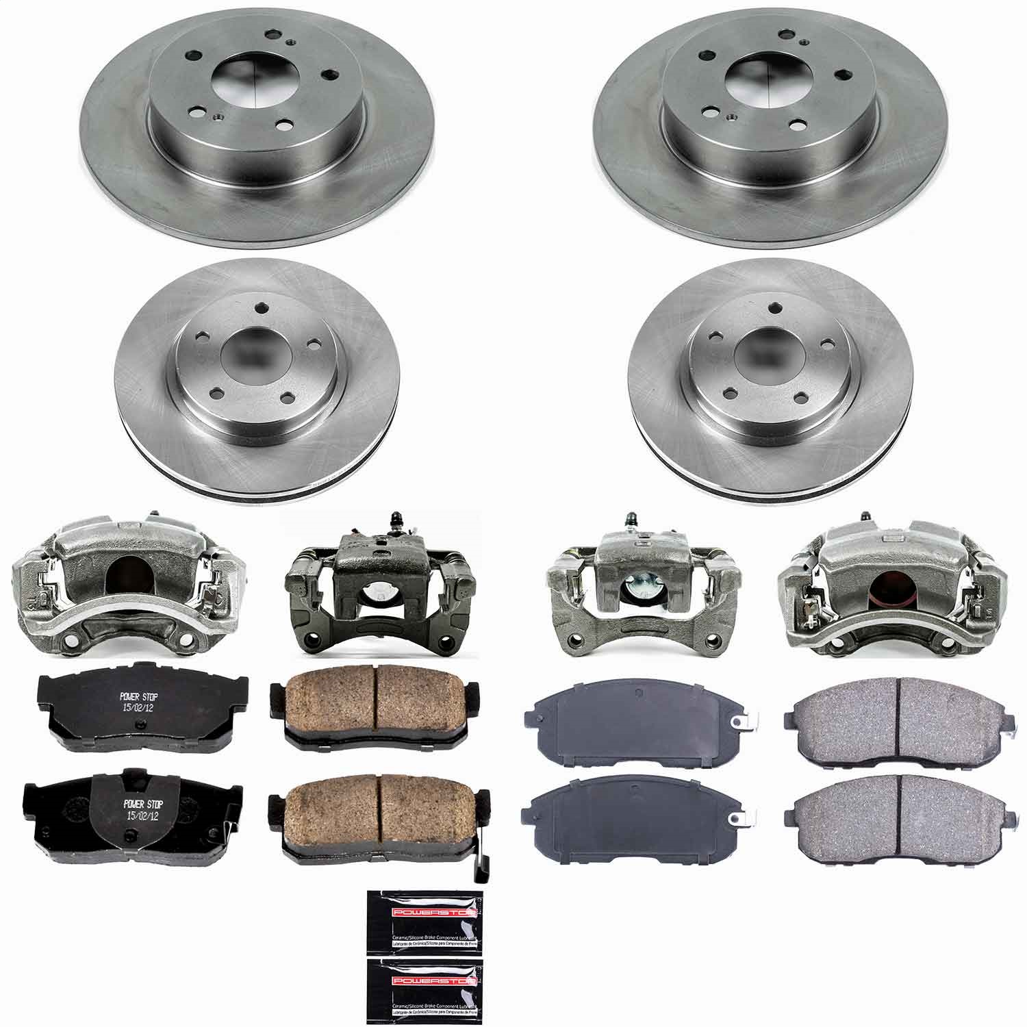 Power Stop - KCOE2281 - Front and Rear - Disc Brake Pad/Caliper and Rotor Kit