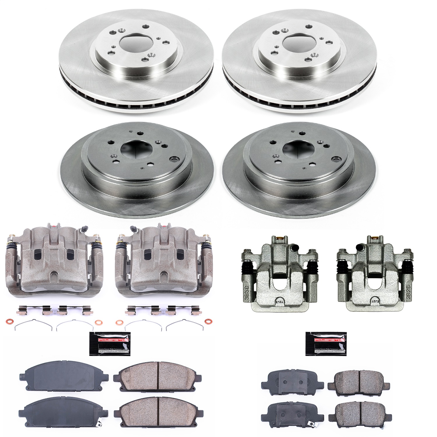 Power Stop - KCOE2291 - Front and Rear - Disc Brake Pad/Caliper and Rotor Kit