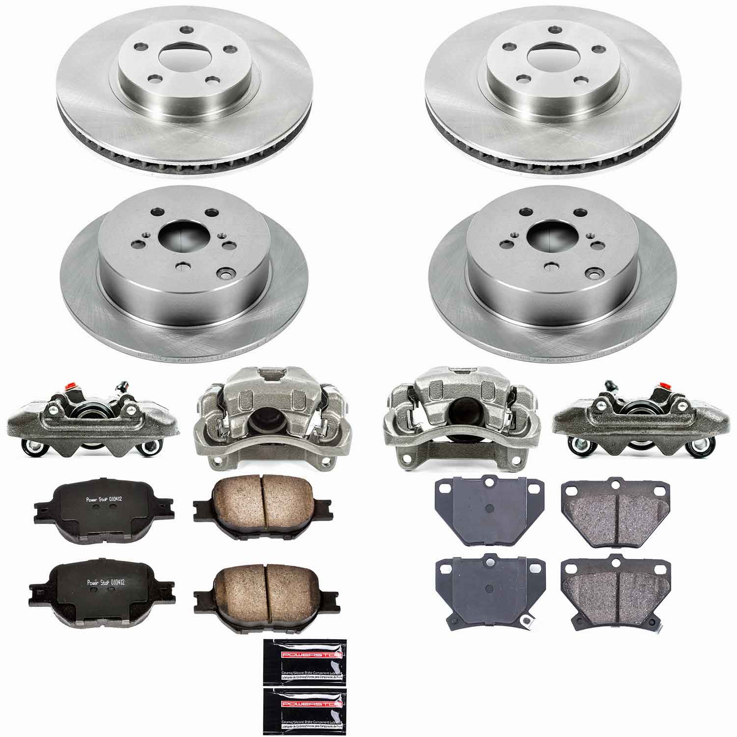 Power Stop - KCOE2314A - Front and Rear - Disc Brake Pad/Caliper and Rotor Kit