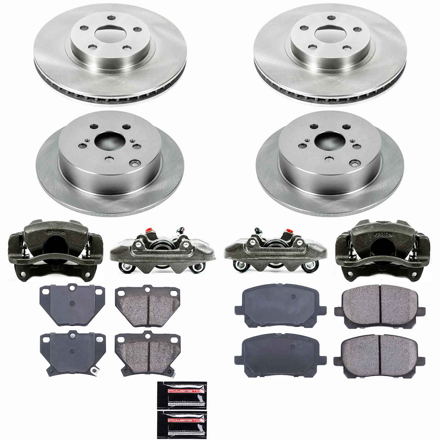 Power Stop - KCOE2317 - Front and Rear - Disc Brake Pad/Caliper and Rotor Kit