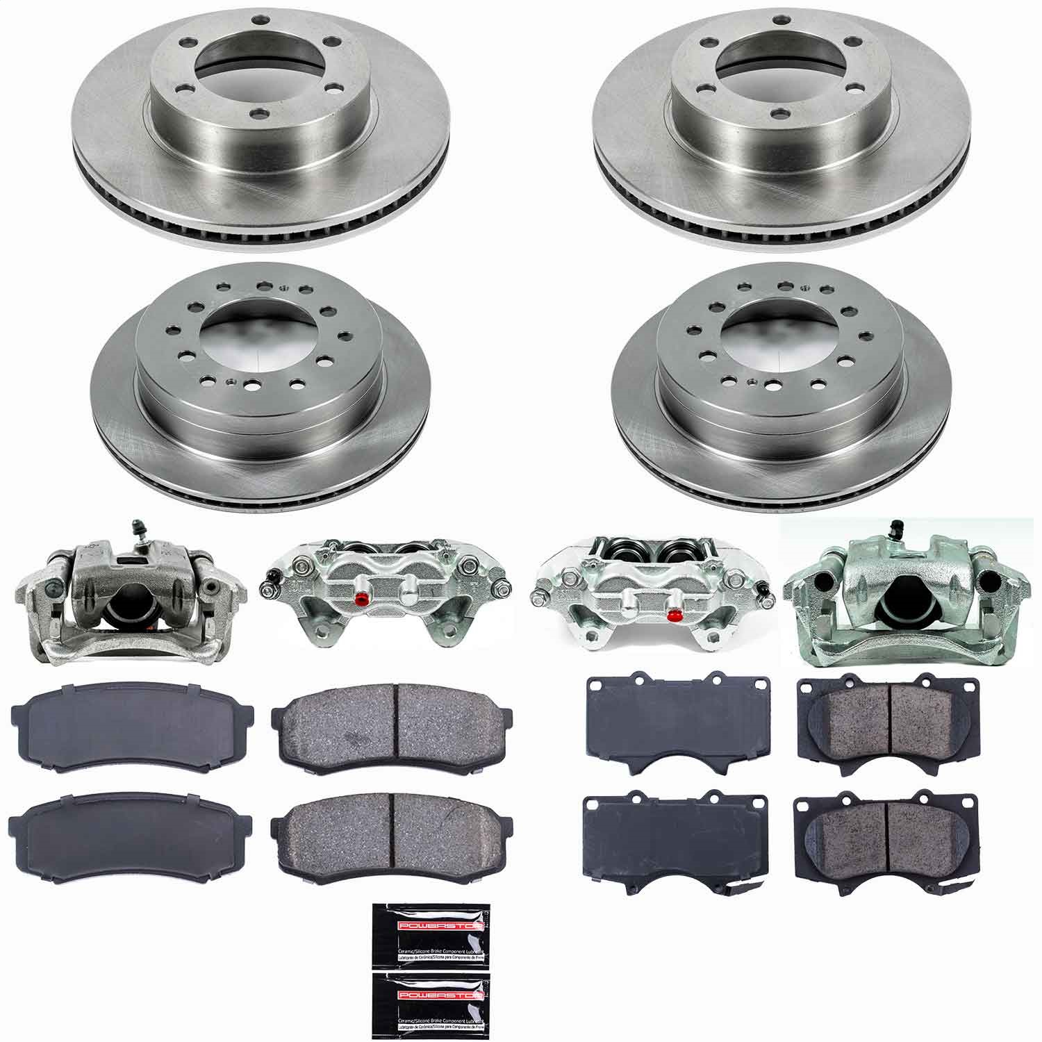 Power Stop - KCOE2325 - Front and Rear - Disc Brake Pad/Caliper and Rotor Kit