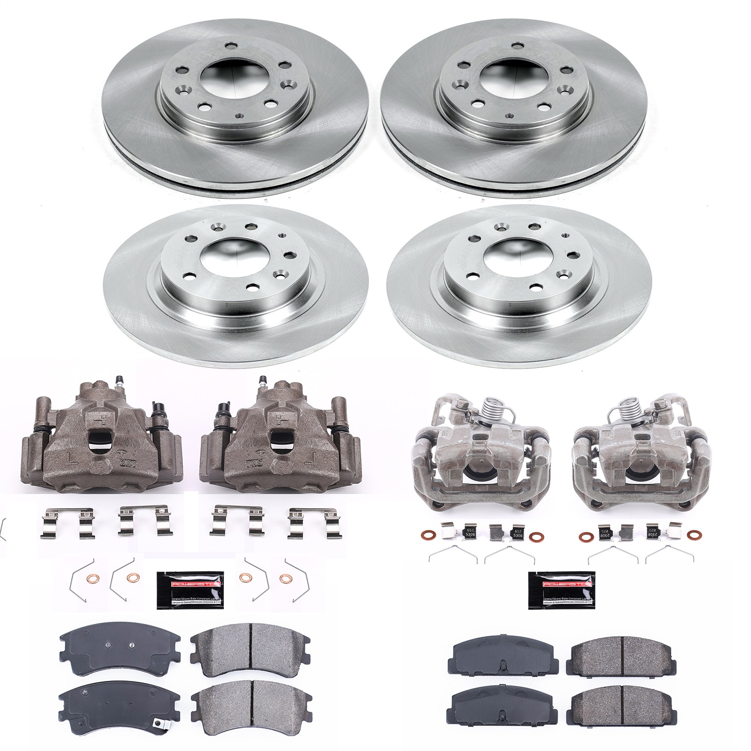 Power Stop - KCOE2449 - Front and Rear - Disc Brake Pad/Caliper and Rotor Kit