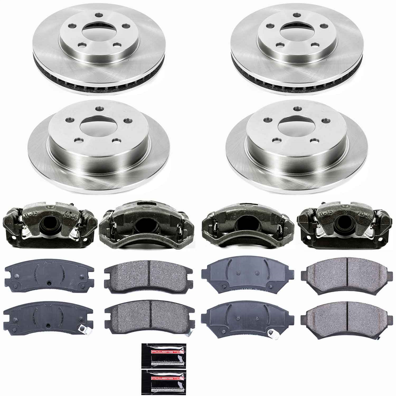 Power Stop - KCOE2554 - Front and Rear - Disc Brake Pad/Caliper and Rotor Kit